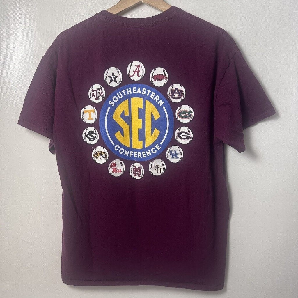 Sec T Shirt Mens Medium Maroon Baseball Tournament Members Shirt Sleeve Sports